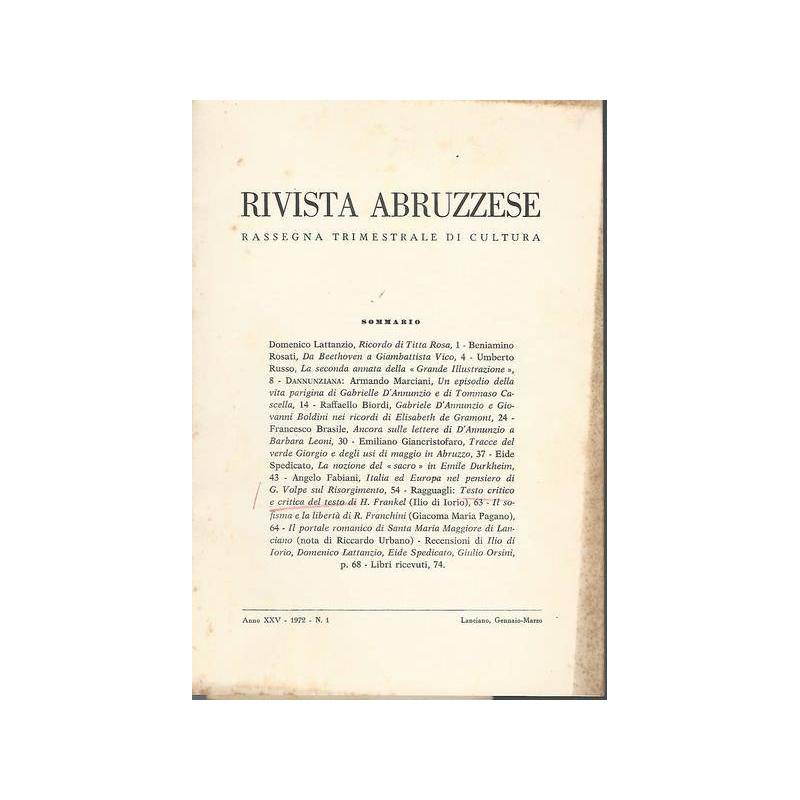 Rivista abruzzese. Rassegna trimestrale di cultura. Anno XXV 1972 n. 1