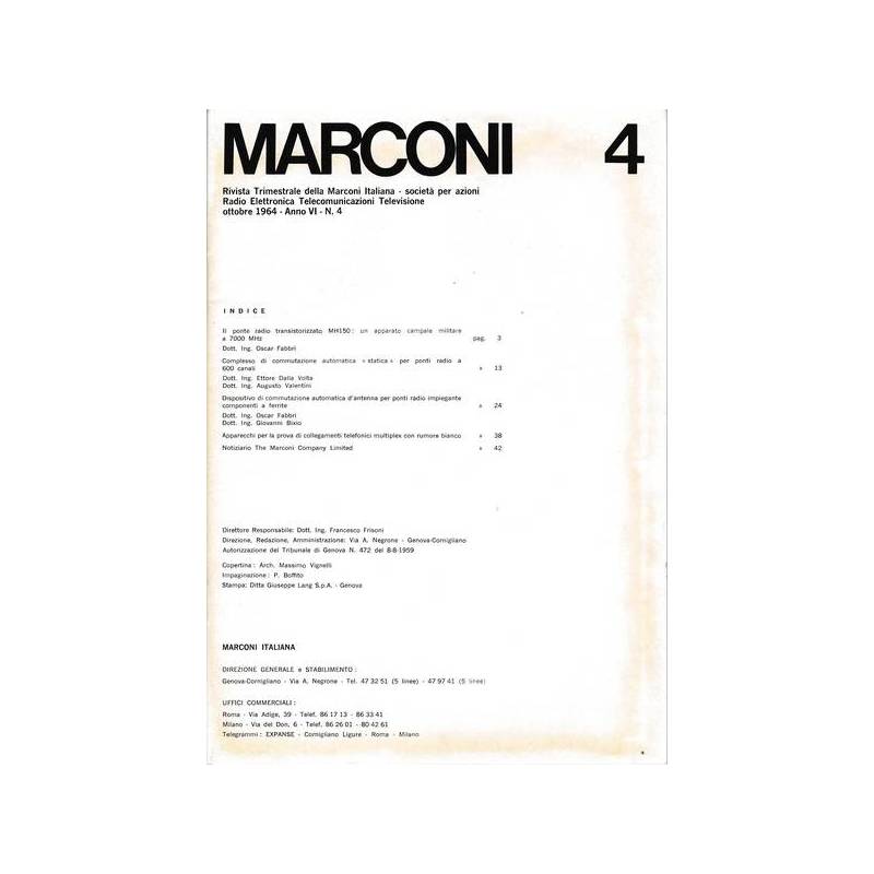 Marconi. Rivista trimestrale della Marconi Italiana. Anno VI n.4 Ottobre 1964