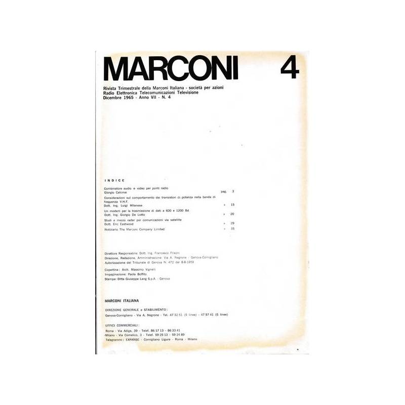 Marconi. Rivista trimestrale della Marconi Italiana. Anno VII n. 4 Dicembre 1965
