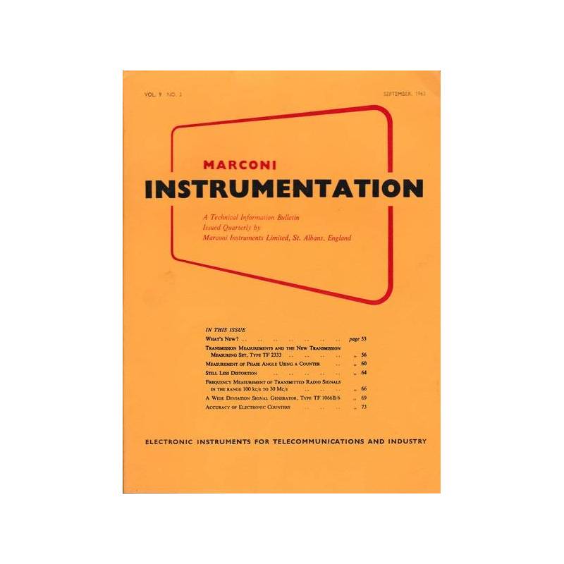 Marconi instruments. A Technical Information Bulletin.Vol. 9 - N. 3 - Sett. 1963