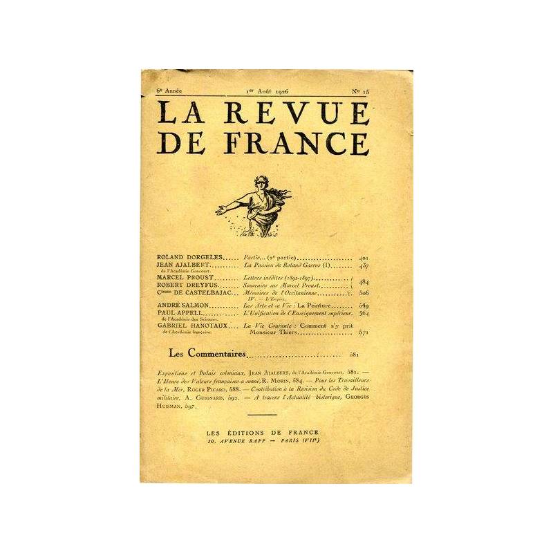 La revue de France, 6° année, n. 15, 1 Août 1926
