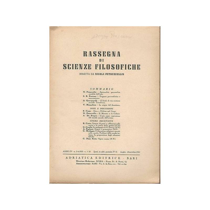 RASSEGNA DI SCIENZE FILOSOFICHE. ANNO IV N. 3-4 1950 N.1 51