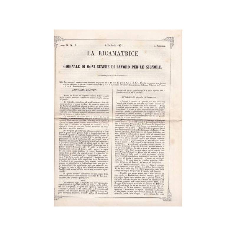La ricamatrice. Giornale di ogni genere di lavoro (...). 6 Febbraio 1851.