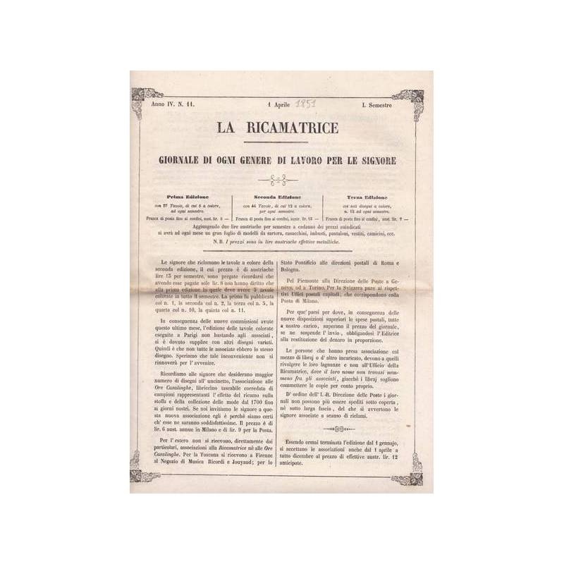 La ricamatrice. Giornale di ogni genere di lavoro (...). 1 Aprile 1851.