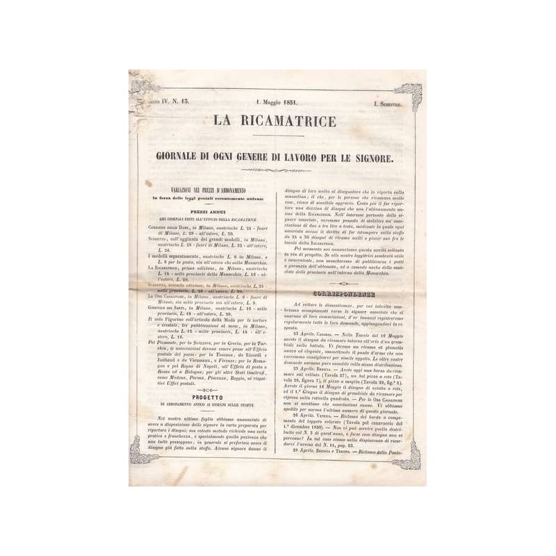 La ricamatrice. Giornale di ogni genere di lavoro (...). 1 Maggio 1851.