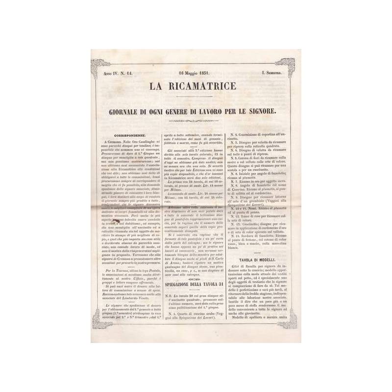 La ricamatrice. Giornale di ogni genere di lavoro (...). 16 Maggio 1851.