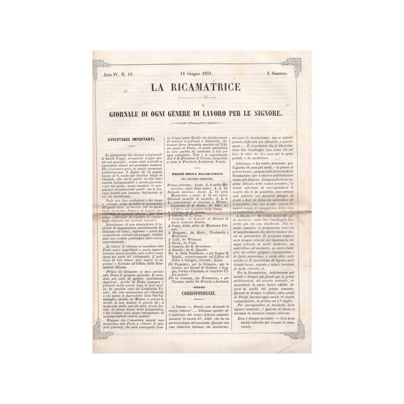La ricamatrice. Giornale di ogni genere di lavoro (...). 16 Giugno 1851.