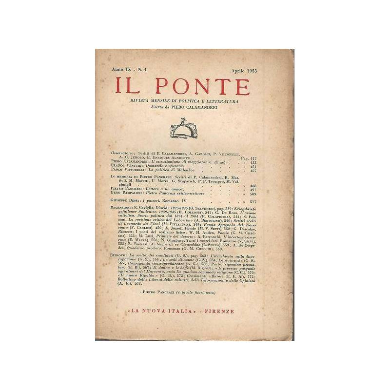 Il ponte. Rivista mensile di politica e letteratura. Anno IX n.4 aprile 1953