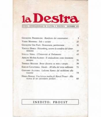La Destra. Rivista internazionale di cultura e politica - Dicembre 1971. Anno 1 n. 1