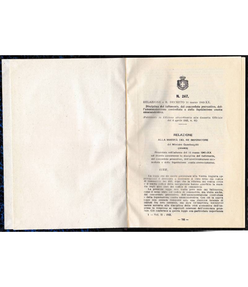 Relazione e Regio decreto 16 Marzo 1942-XX N. 267
