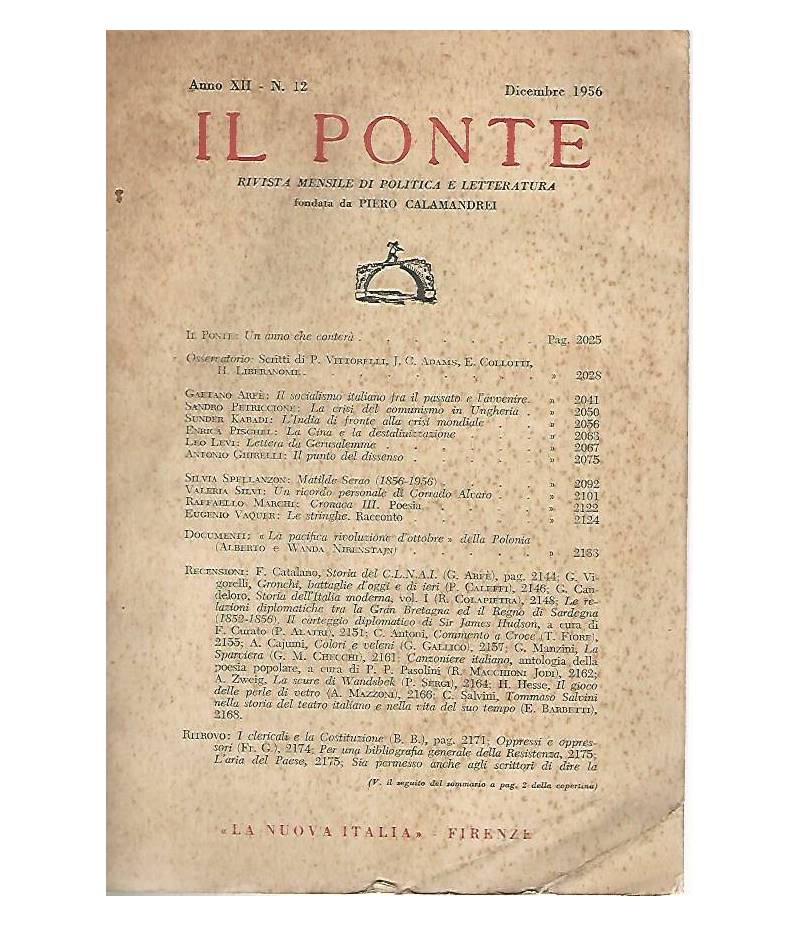 Il Ponte rivista mensile di politica e letteratura. Dicembre 1956