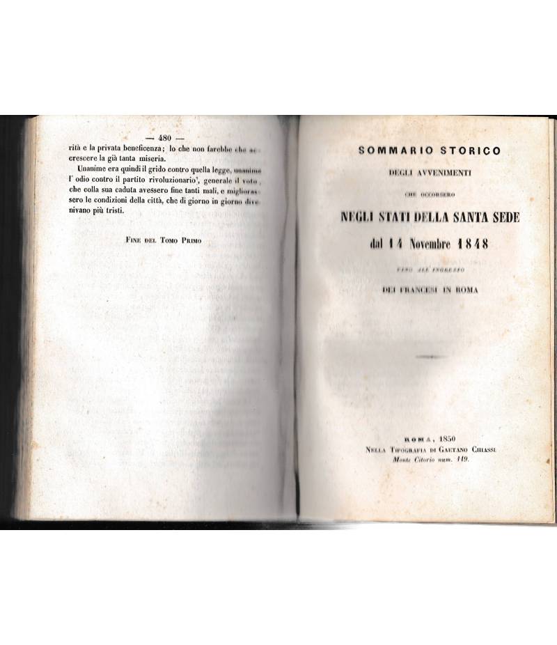 Sommario storico degli avvenimenti che occorsero negli Stati della Santa Sede dal 14 Nov 1848 all'ingresso dei Francesi in Roma