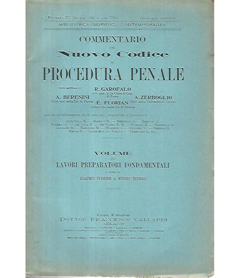 Commentario del nuovo codice di procedura penale. Volume sui lavori preparatori fondamentali. Puntata IX