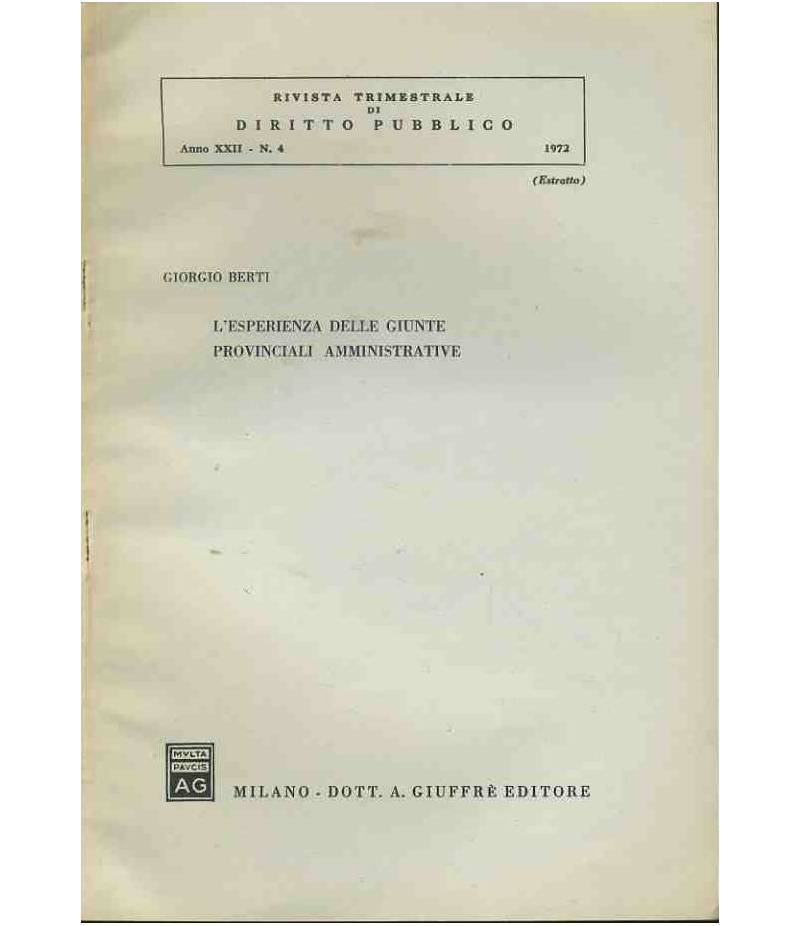 L'esperienza delle giunte provinciali amministrative. Estratto