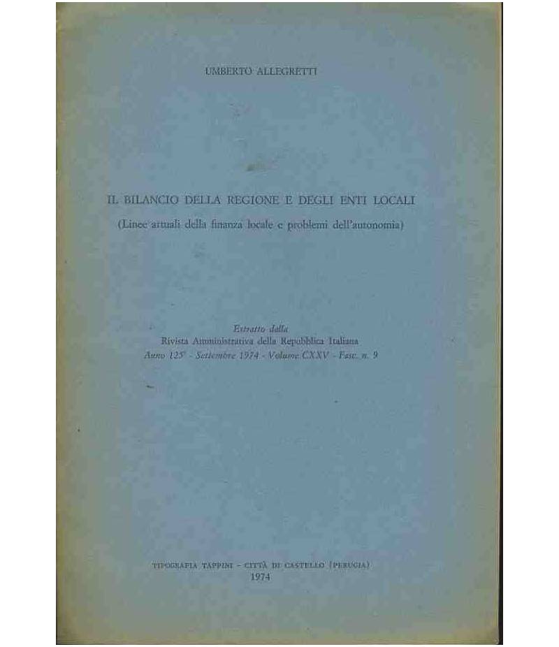 Il bilancio della regione e degli enti locali. Estratto